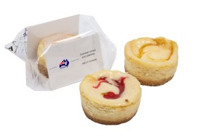 Individual baked cheesecakes, available in 3 flavours - New York, Strawberry and Passionfruit. Individually wrapped for your convenience.